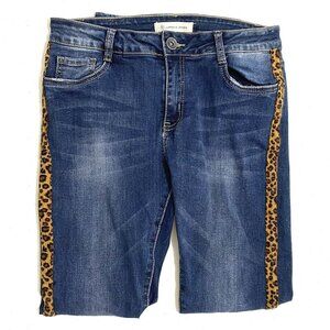 Youth Girls Jeans XL Blue Leopard Cat Print Detail Boho Hippie Festival Party